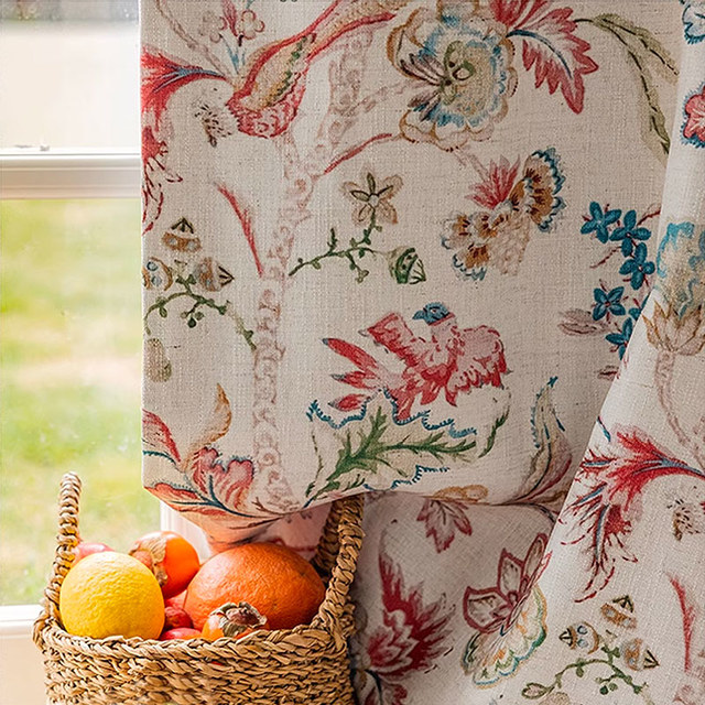 Oiseaux rouges ravissants Rideaux à noircissement floral multicolore 1