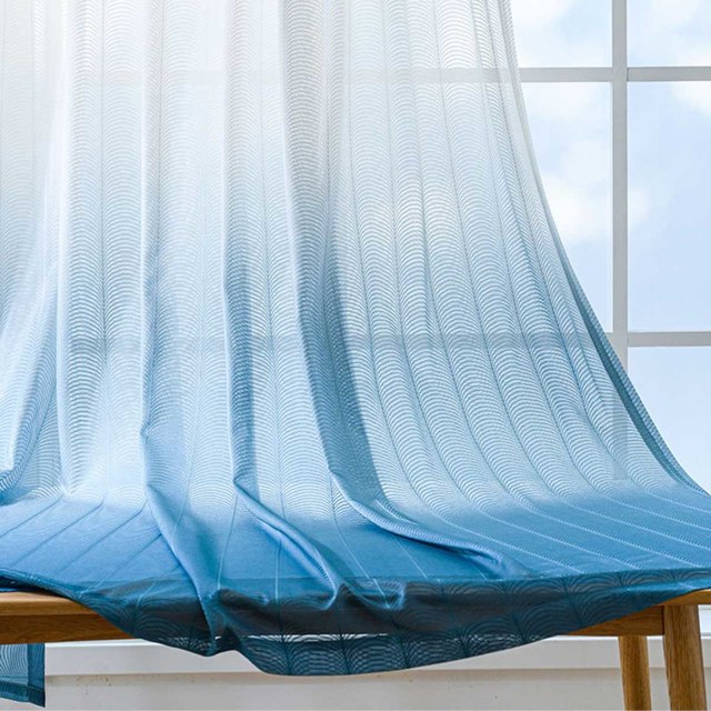 Reef Ripple Ombre Bleu Voile Rideau 1