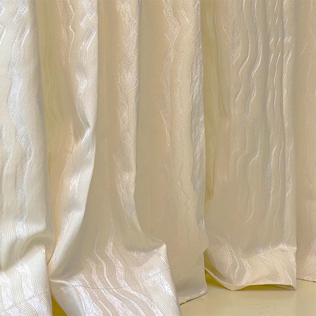 Satin Ripples rayé crème texturée Off Rideaux blancs 1