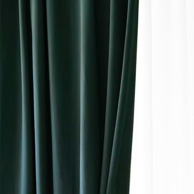 Sunnyvale Herringbone Texturé Vert foncé Velours Blackout Rideaux 1