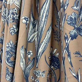 Velours Floraison Rideau floral brun et bleu Velvet 2