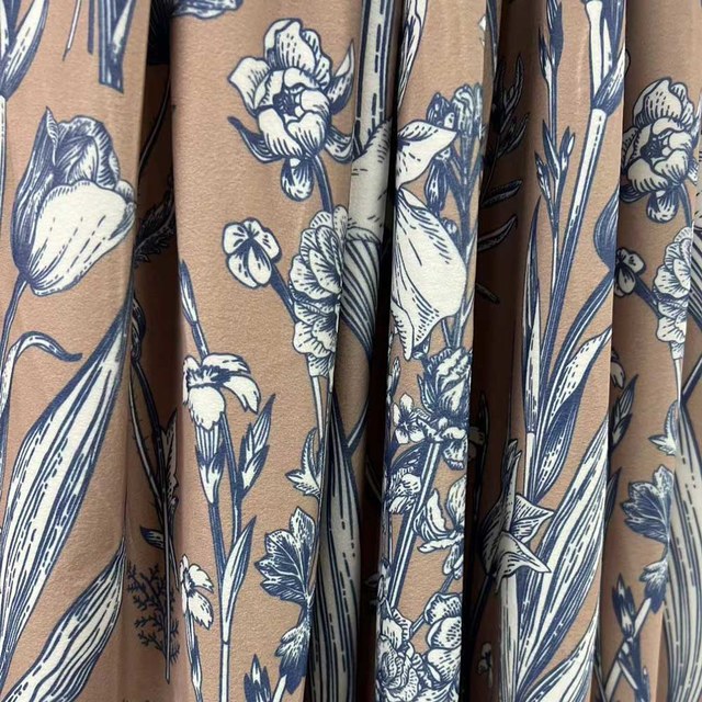 Velours Floraison Rideau floral brun et bleu Velvet 1