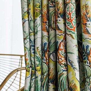 Vibrant Vista Tropical Feuilles et Oiseaux Rideau Multicolore 2
