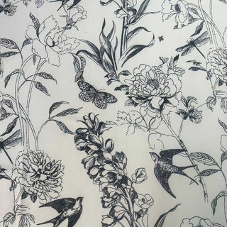 Rideaux floraux de style noir et blanc de printemps ailé