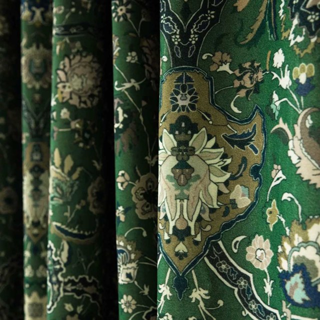 Zanjan Zen Emeraude Vert Perse Arabesque Floral Rideaux de velours 1