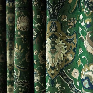 Zanjan Zen Emeraude Vert Perse Arabesque Floral Rideaux de velours 1