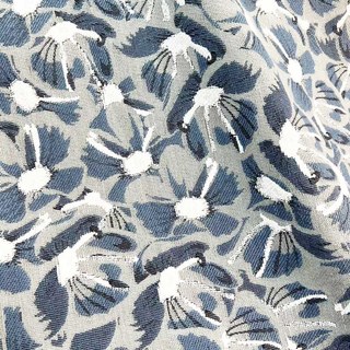 Bleu Blooms Chenille Double côté Floral Rideaux Noirs 4