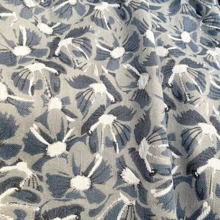 Bleu Blooms Chenille Double côté Floral Rideaux Noirs 7