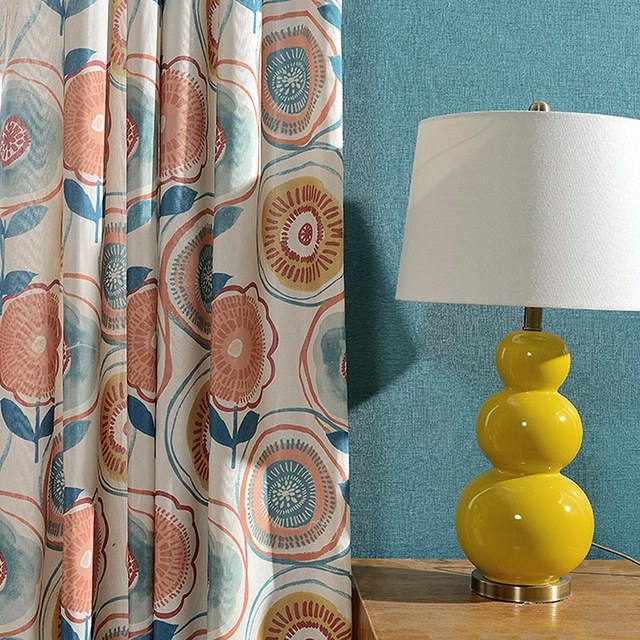 Danse en cercle multicolore Rideau floral moderne jaune rouge 1