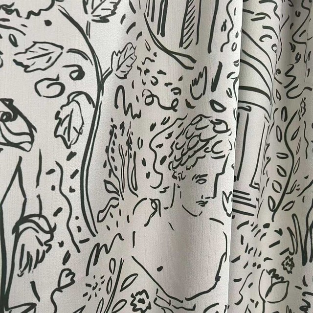 Divines Douilles Graffiti Black Line Art Crème Rideaux Chenille 1