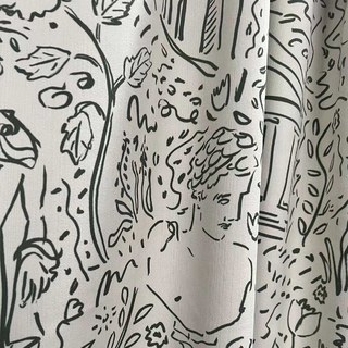 Divines Douilles Graffiti Black Line Art Crème Rideaux Chenille 1