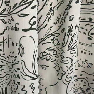 Divines Douilles Graffiti Black Line Art Crème Rideaux Chenille 2