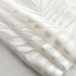 Leafy Whispers Broded Ivory White Voile Rideau 5