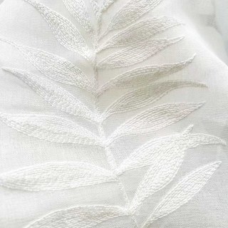Leafy Whispers Broded Ivory White Voile Rideau 4