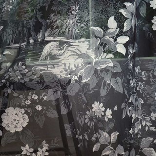 Oasis Arbres tropicaux Fleurs Grues Rideaux Voiles Noirs 2