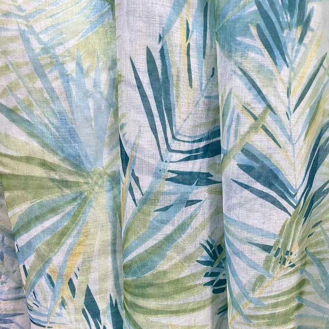 Feuilles tropicales de Palm Delight Vert Bleu Voile Rideau 1
