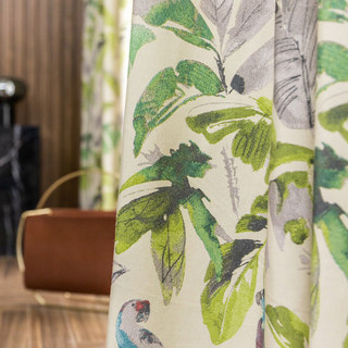 Verde Vista Feuilles tropicales et perroquets Rideau vert 1