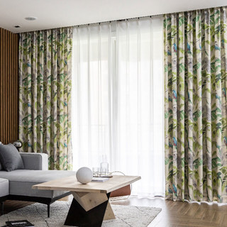 Verde Vista Feuilles tropicales et perroquets Rideau vert 4
