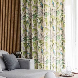 Verde Vista Feuilles tropicales et perroquets Rideau vert 3