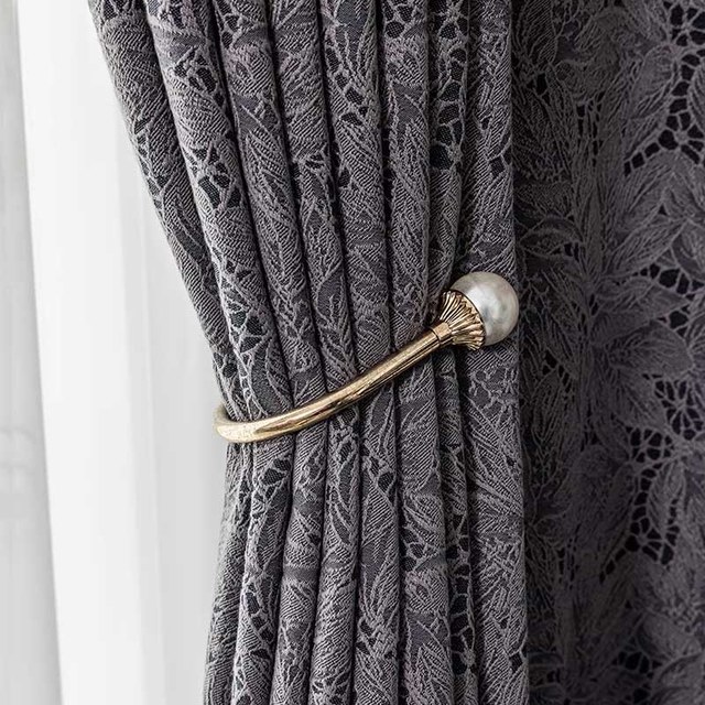 Allure Luxe Jacquard Rideau de Dentelle Bleue et de Charbon 1