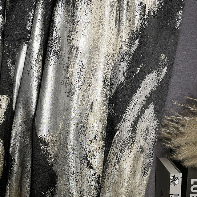 Brushwork de luxe Jacquard Gris & Argent Rideau abstrait 1