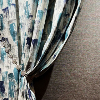 Strokes impressionnistes Rideau bleu Jacquard de luxe avec détails en argent