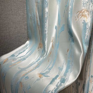 Mauvaise pluie Jacquard Crème de soie faux & Rideau floral bleu pastel avec des détails dorés 2