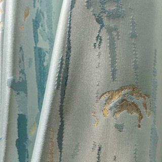 Mauvaise pluie Jacquard Crème de soie faux & Rideau floral bleu pastel avec des détails dorés 3