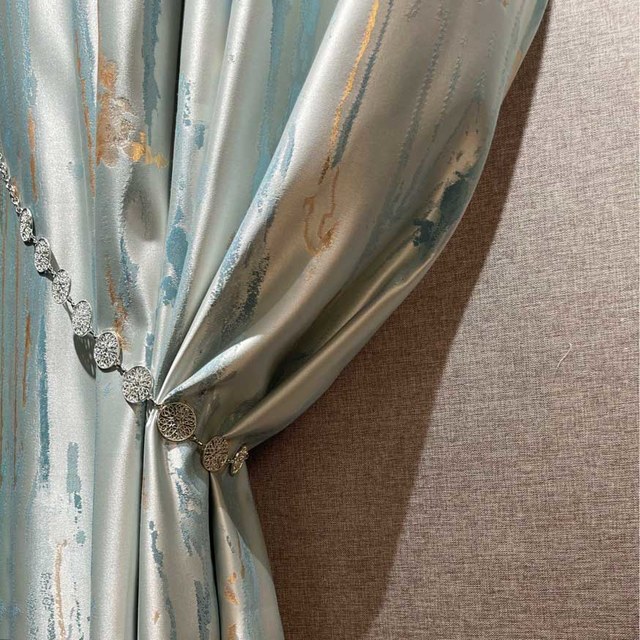 Mauvaise pluie Jacquard Crème de soie faux & Rideau floral bleu pastel avec des détails dorés 1