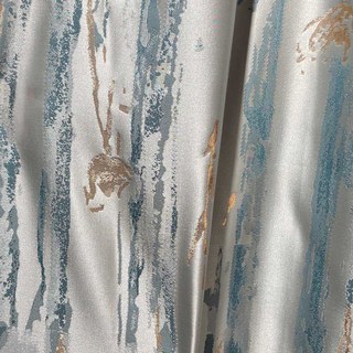 Mauvaise pluie Jacquard Crème de soie faux & Rideau floral bleu pastel avec des détails dorés 4