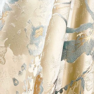 Secret Garden Silky Crème & Pastel Teal Rideau floral avec des détails dorés