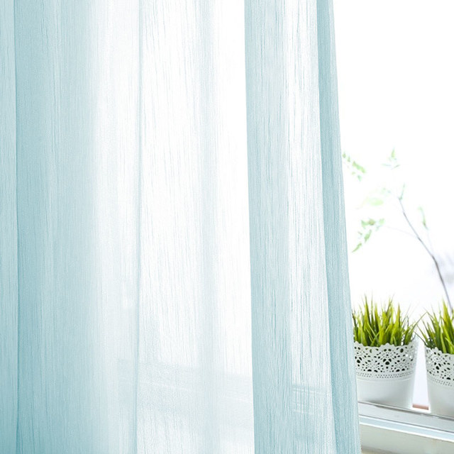 Chiffre d'eau en soie Bleu clair Chiffon Voile Rideau 1