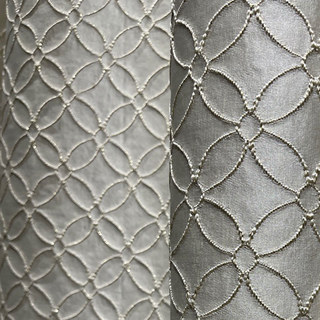 Belle Fleur 3D Jacquard Quatrefoil Rideau à crème beige avec des détails dorés 3