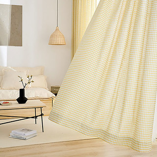 Agritourisme Charm Lin Style Jaune Gingham Check Rideaux
