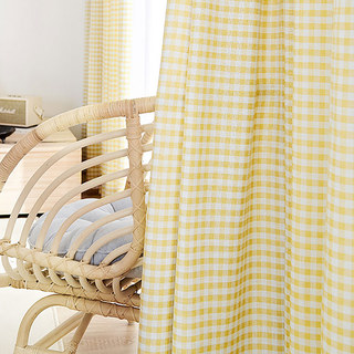 Agritourisme Charm Lin Style Jaune Gingham Check Rideaux 2