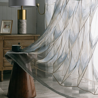 Géometrica Brodé bleu brillant or gris voile rideau
