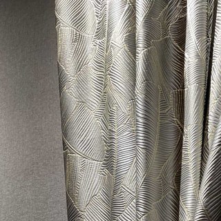Banana Leaves Luxury 3D Jacquard Rideau gris argent avec détails or 1