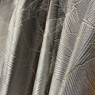 Banana Leaves Luxury 3D Jacquard Rideau gris argent avec détails or 3