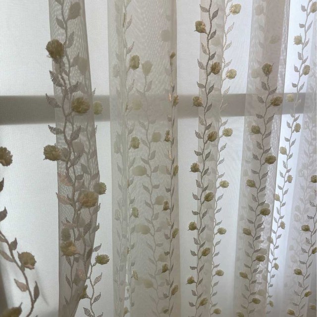 Floral Fantasy Brodé Scallop Edged Ivoire Blanc Voile Rideau 1
