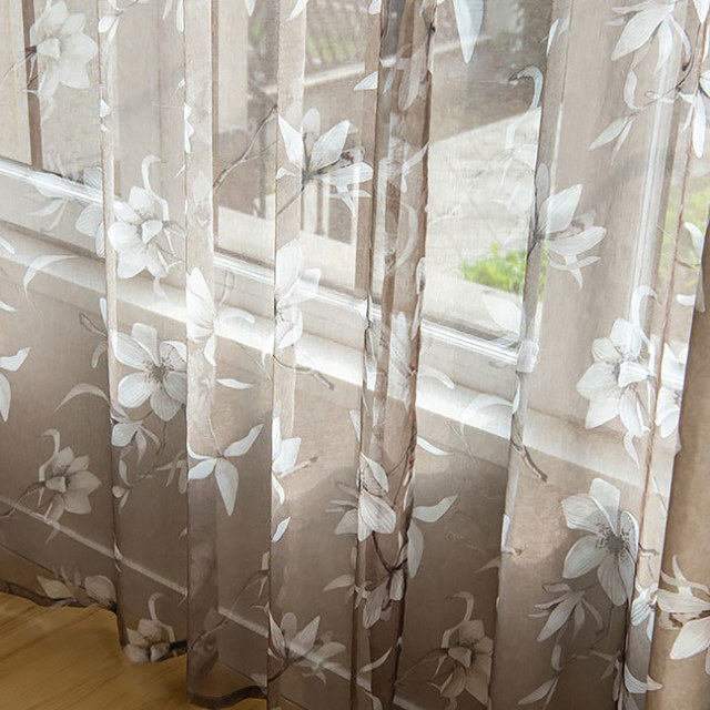 Magnolia Rideaux Mirage Brown et Blanc Floral Voile 1