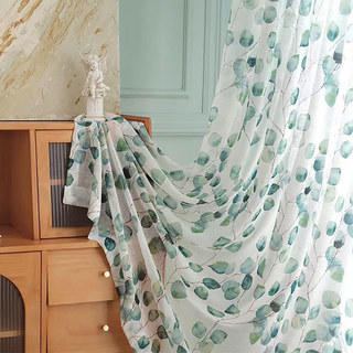 Mauvaise Eucalyptus Feuille verte Aquarelle Florale Voile Rideaux 4