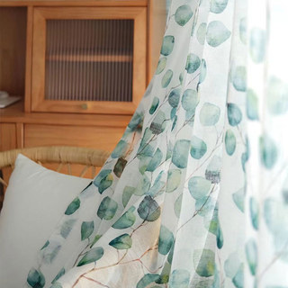 Mauvaise Eucalyptus Feuille verte Aquarelle Florale Voile Rideaux 3