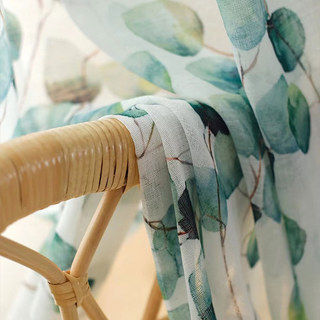 Mauvaise Eucalyptus Feuille verte Aquarelle Florale Voile Rideaux 2