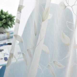 Feuille brodée de Whisper Ivory White Voile Rideau 2