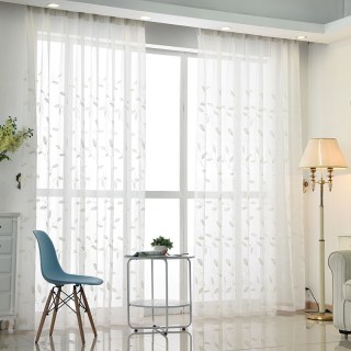 Feuille brodée de Whisper Ivory White Voile Rideau 5