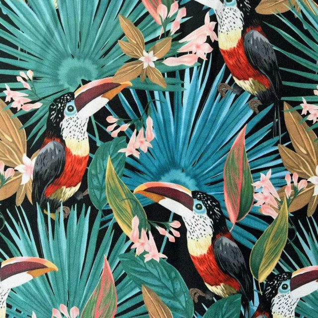Tropical Toucan Paradise Rouge Vert Multicolore Rideau noir de style lin 1