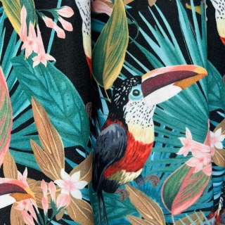 Tropical Toucan Paradise Rouge Vert Multicolore Rideau noir de style lin 4