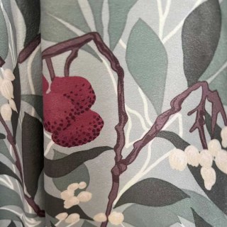Arbutus Red Berries William Morris Rideau de velours vert 4