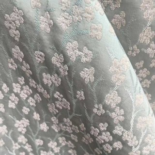 Blossoms de cerises Pastel rose & vert menthe Floral Chenille Rideau noir 4