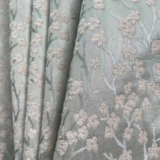 Blossoms de cerises Pastel rose & vert menthe Floral Chenille Rideau noir 2